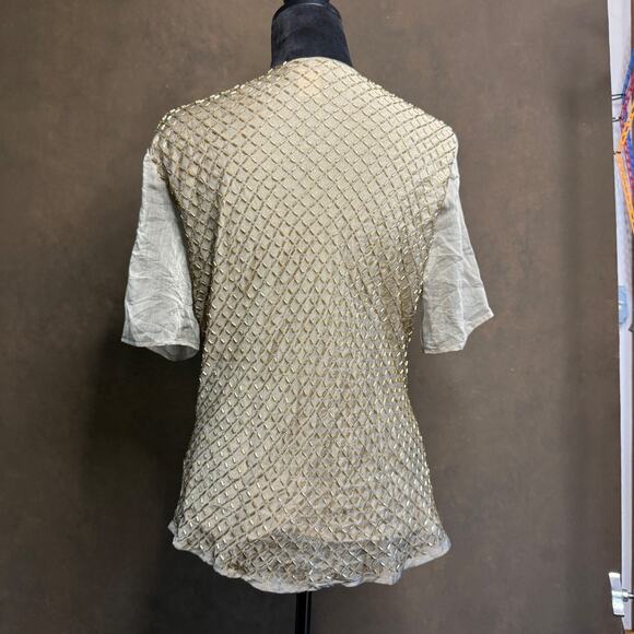 Anne Weyburn Beaded Top Embellished Scoop Neck Gold Polyester Sheer Size 14/42 - Picture 3 of 11